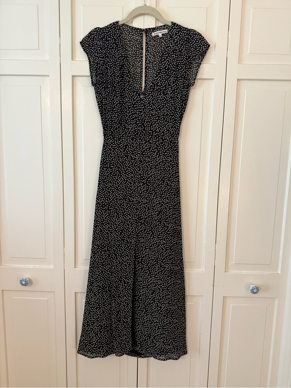 Reformation Black and White Dainty Floral Maxi Dress